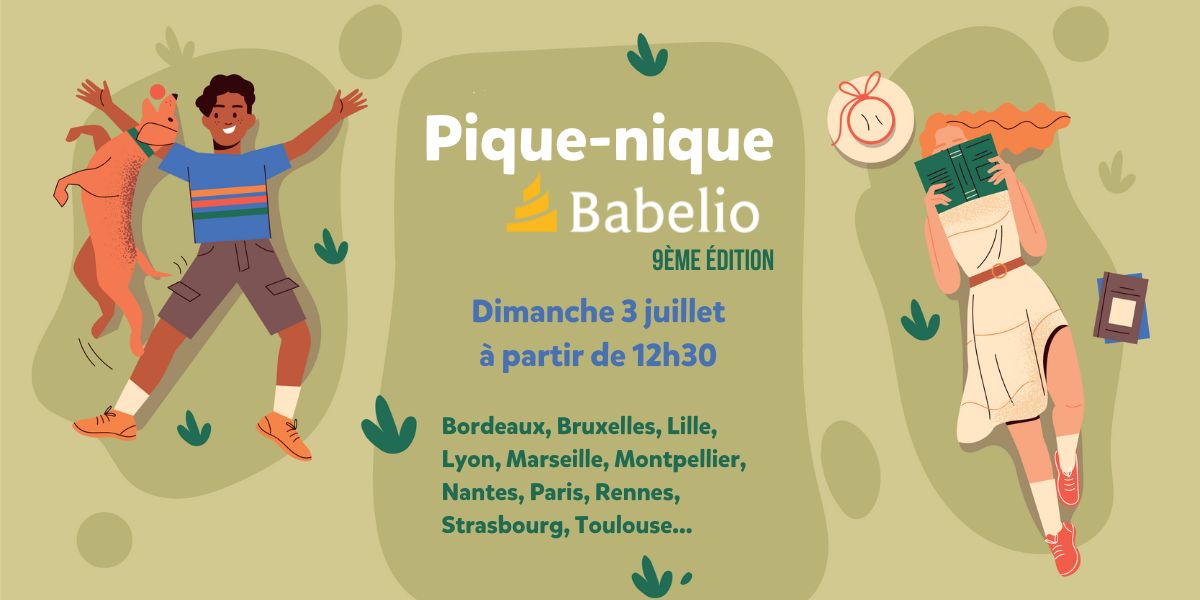 Illustration. Babelio 9ème édition. Pique-nique littéraire, organisé par Michel De Grave. 2022-07-03